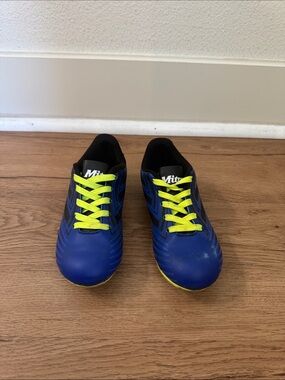 Mitre Kids Blue Soccer Cleats with Bright Yellow Laces -